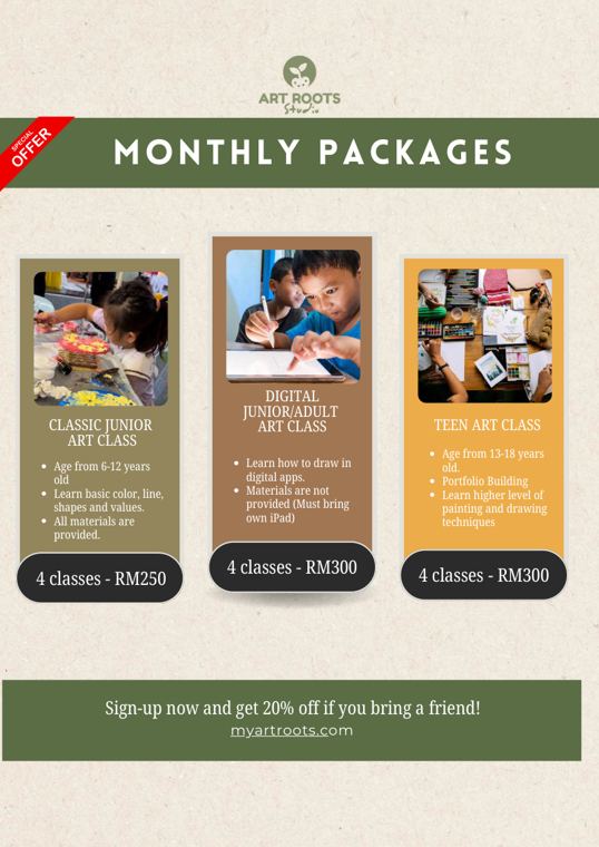 Monthly packages menu